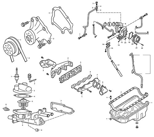 На схеме изображены прокладки двигателя JMC 1032 из комплекта – часть 1, 1000002BBXX