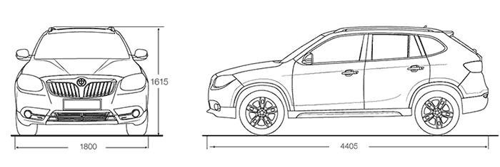 Габариты автомобиля Brilliance V5 (Бриллианс В5)