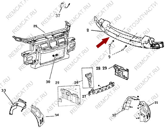 На схеме изображен абсорбер (буфер) переднего бампера Brilliance V5, 4563040