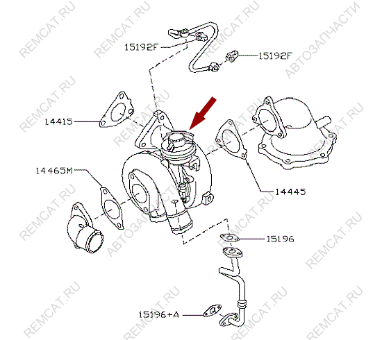 На схеме изображен актуатор турбины Ниссан Кабстар (Nissan Cabstar), 14411MD01KIT