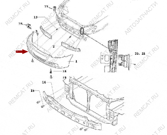 На схеме изображен бампер передний Brilliance M1, 3014250