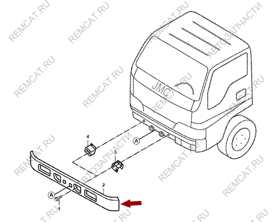 На схеме изображен бампер передний JMC 1051 Евро 3 - черный (в сборе), 280310030KIT