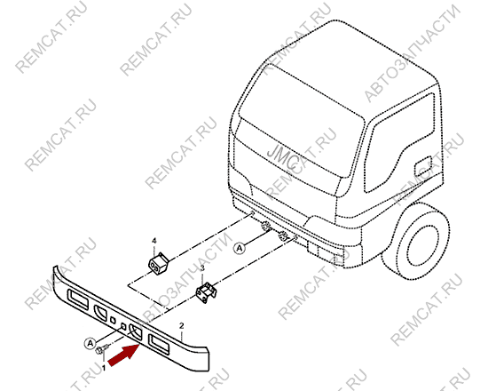 На схеме изображен бампер передний JMC 1052 - черный (в сборе), 280310030KIT