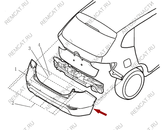 На схеме изображен бампер задний Brilliance V5, 4563183