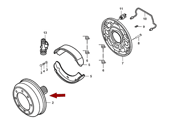 На схеме изображен барабан тормозной JMC 1051 - задний, 350210112