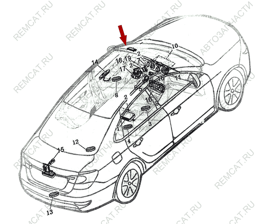На схеме изображен блок управления (контроллер) бесключевого доступа Brilliance V5, 4578003 (Бриллианс В5)