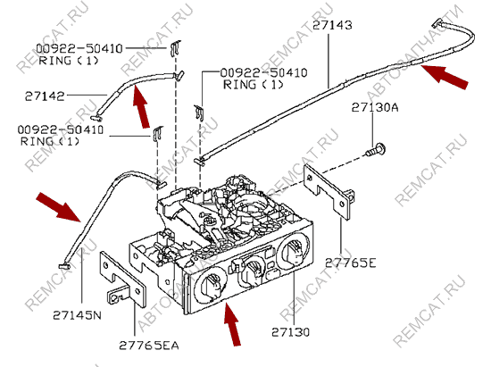 На схеме изображен блок управления отопителем Ниссан Кабстар (Nissan Cabstar), 27510MB4MD