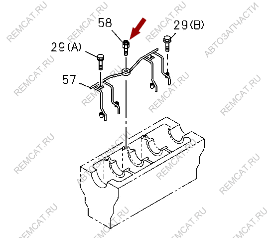 На схеме изображен болт - клапан трубки подачи масла охлаждения цилиндров ISUZU NKR55, 8972390481