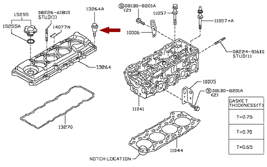 На схеме изображен болт клапанной крышки Ниссан Кабстар (Nissan Cabstar), 13224MA70A