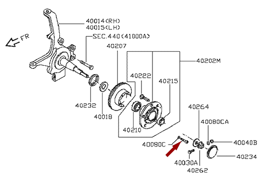 На схеме изображен болт крепления переднего тормозного диска Ниссан Кабстар (Nissan Cabstar), 011311201M