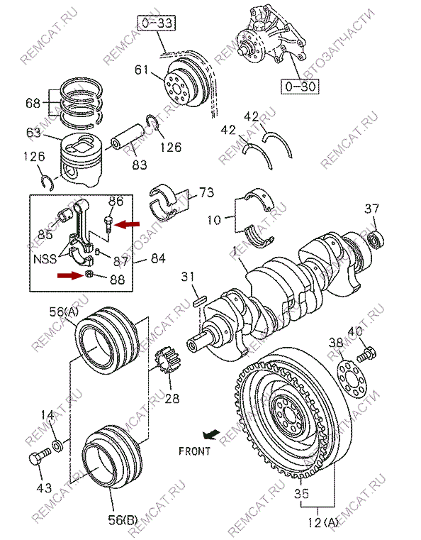 На схеме изображен болт шатуна ISUZU NKR55 с гайкой, 8970620860