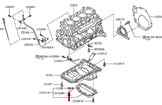 На схеме изображен болт сливной поддона картера Ниссан Кабстар (Nissan Cabstar), 1112851N00