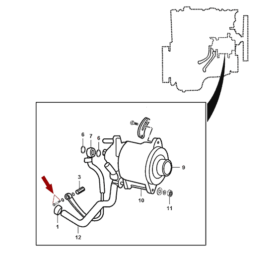 На схеме изображен болт трубки подачи масла генератора Landwind X6, 3701313LL
