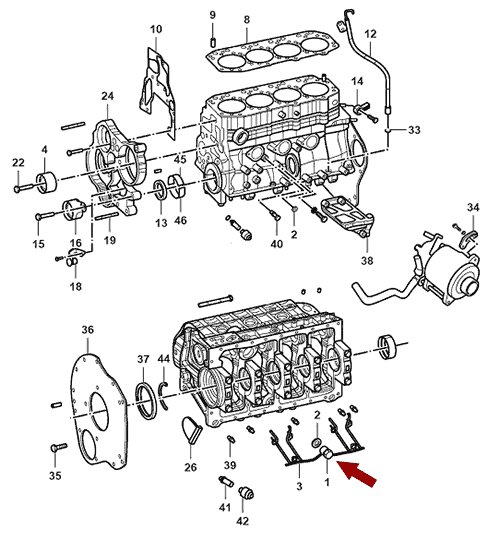 На схеме изображен болт - клапан трубки подачи масла охлаждения цилиндров JMC 1051, 1002750AA