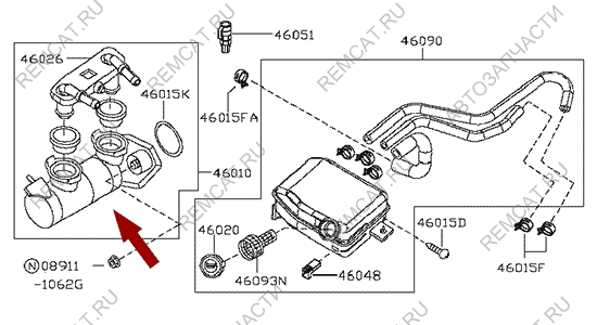 На схеме изображен цилиндр тормозной Ниссан Кабстар (Nissan Cabstar) - главный, Европа, 46010MB60A