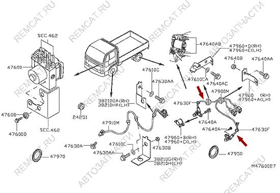 На схеме изображен датчик ABS (АБС) Ниссан Кабстар (Nissan Cabstar) – задний, 47900MB200