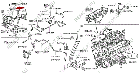 На схеме изображен датчик абсолютного давления Ниссан Кабстар (Nissan Cabstar), 22365VC10A