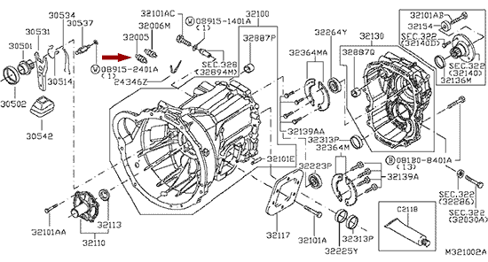 На схеме изображен датчик включения заднего хода Ниссан Кабстар (Nissan Cabstar), 3200521U1B