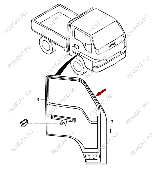 На схеме изображена дверь JMC 1051 - правая, CS/N610120006-P