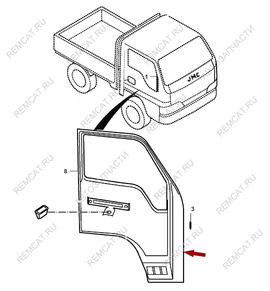 На схеме изображена дверь JMC 1052 - правая, CS/N610120006-P