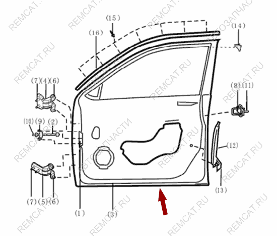 На схеме изображена дверь передняя Brilliance V5 - правая, BJ4521002Y