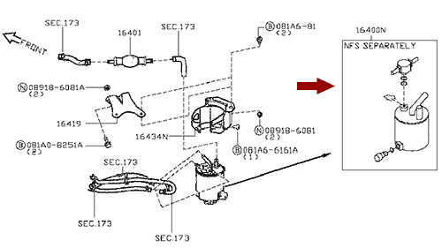 На схеме изображен фильтр топливный (под датчик) Ниссан Кабстар (Nissan Cabstar), 16400ES60C