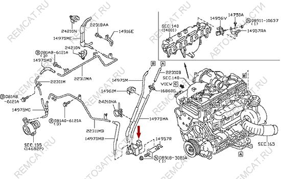 На схеме изображена фишка - разъем клапана турбины Ниссан Кабстар (Nissan Cabstar), 14956EB70KIT