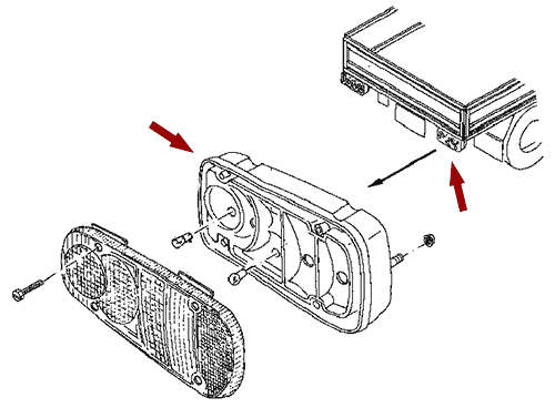 На схеме изображен фонарь Ниссан Кабстар (Nissan Cabstar) - задний правый, 265559X126