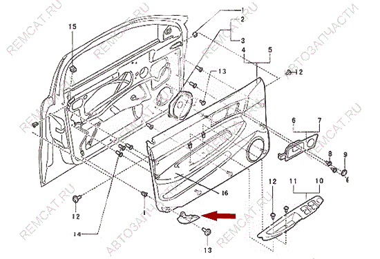 На схеме изображен фонарь подсветки двери Brilliance M1, M2 - правый, 3004252