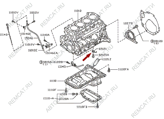 На схеме изображена форсунка охлаждения поршня Ниссан Кабстар (Nissan Cabstar), 12124DB000