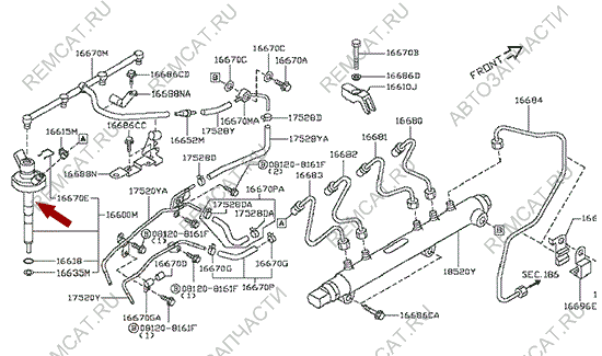 На схеме изображена форсунка топливная Ниссан Кабстар (Nissan Cabstar), A6600MA70A