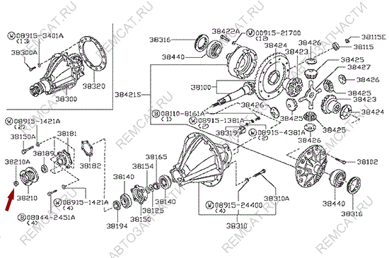 На схеме изображена гайка хвостовика редуктора заднего моста Ниссан Кабстар (Nissan Cabstar), 38216T800A