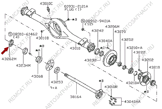 На схеме изображена гайка задней полуоси Ниссан Кабстар (Nissan Cabstar), 432620T000