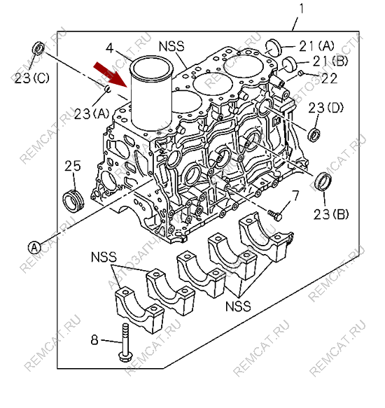 На схеме изображена гильза блока цилиндров ISUZU NKR55 (толстостенная), 8942478610