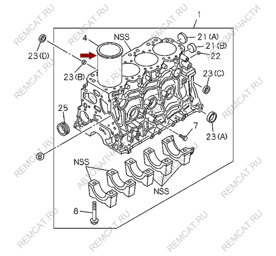 На схеме изображена гильза блока цилиндров JMC Baodian (толстостенная), 8942478610B