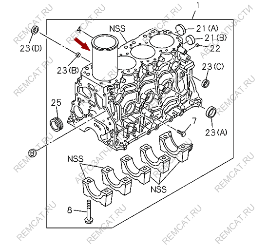 На схеме изображена гильза блока цилиндров JMC Baodian (тонкостенная), 8942478620B