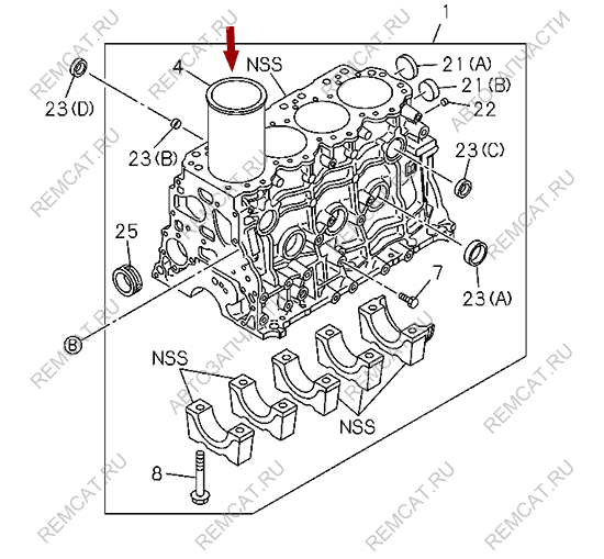 На схеме изображена гильза блока цилиндров Landwind X6 (тонкостенная), 8942478620L