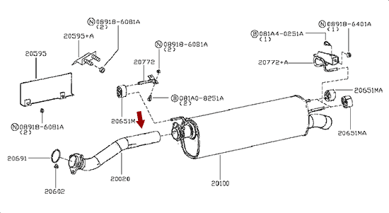 На схеме изображена гофру глушителя Ниссан Кабстар (Nissan Cabstar), 20100MB40B