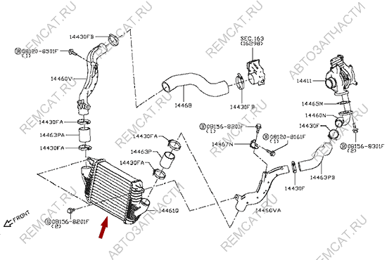 На схеме изображен интеркулер Ниссан Кабстар (Nissan Cabstar), 14461MA71A