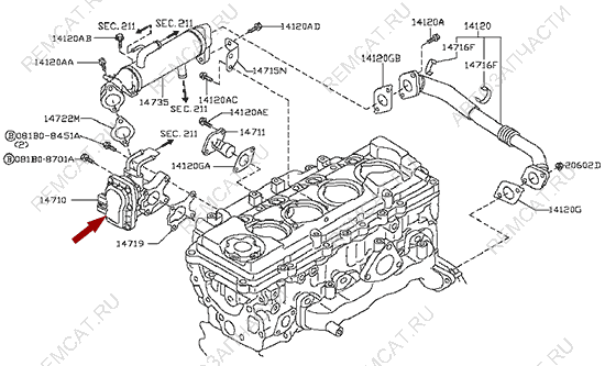 На схеме изображен клапан рецеркуляции выхлопных газов (EGR) Ниссан Кабстар (Nissan Cabstar), 14710MA70A></p>
<p>Мы продаем оригинальные и неоригинальные запчасти для двигателя Nissan Cabstar, а также комплектующие для ремонта и обслуживания ГРМ.</p>
</div>
       <p>Информация по представленным аналогам является справочной.</p><p>Во избежание недоразумений при приобретении деталей информацию совместимости рекомендуется уточнить у менеджера–консультанта.</p>
<div class=