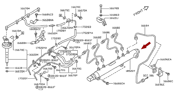 На схеме изображен клапан перепускной топливной рампы Ниссан Кабстар (Nissan Cabstar), 17520MA71A