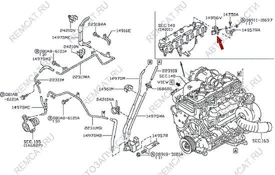 На схеме изображен клапан вакуумный Ниссан Кабстар (Nissan Cabstar), 149552H81A