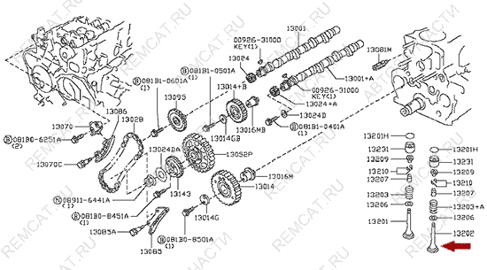 На схеме изображен клапан выпускной Ниссан Кабстар (Nissan Cabstar), 132022W200