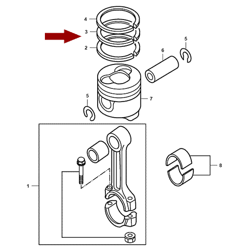 На схеме изображены кольца поршневые JMC 1043 (сталь) - STD, комплект, 1004050SCB1KIT
