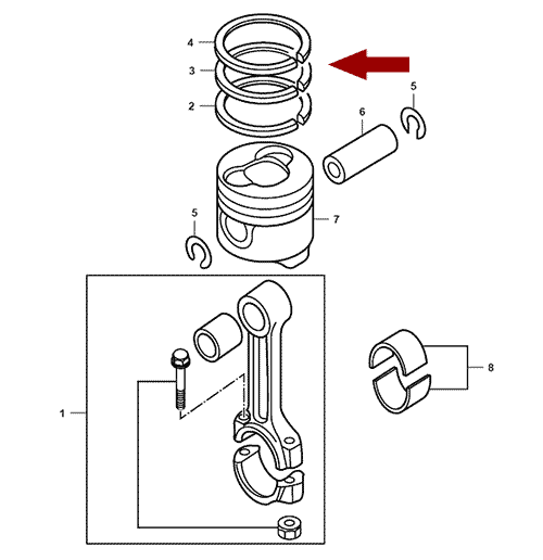 На схеме изображены кольца поршневые JMC 1051 (сталь) - STD, комплект, 1004050SCB1KIT