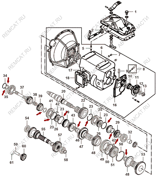 На схеме изображено кольцо стопорное КПП JMC 1052, комплект, 1701092A1KIT