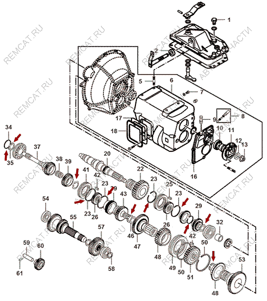 На схеме изображено кольцо стопорное КПП JMC 1051, комплект, 1701092A1KIT