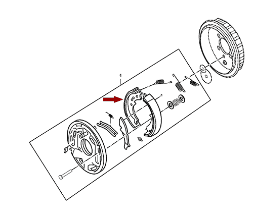 На схеме изображены колодки ручного тормоза JMC 1032, комплект, 350712003