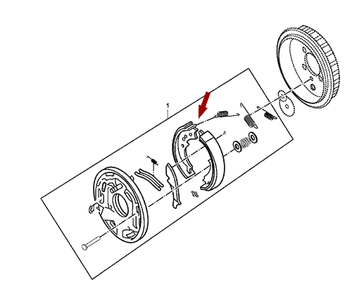 На схеме изображены колодки ручного тормоза JMC 1043, комплект, 350712003