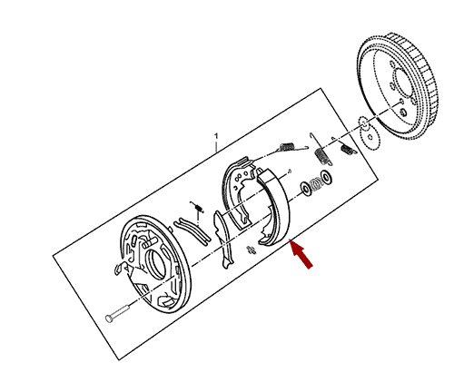 На схеме изображены колодки ручного тормоза JMC 1052, комплект, 350712003